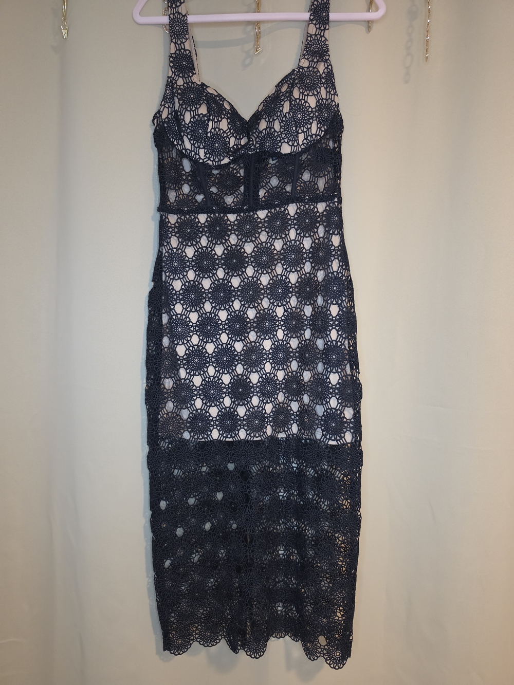 Fashion Nova Navy Crochet Midi Dress